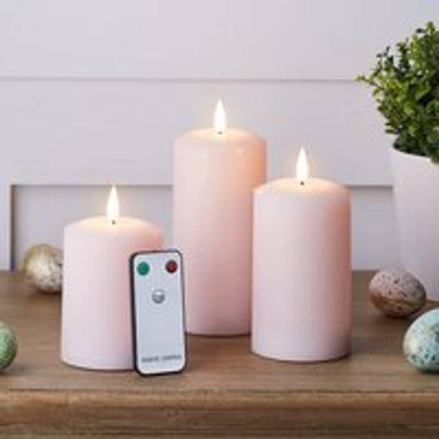 TruGlow® Pastel Pink LED Pillar Candle Trio with Remote Control - Warm White