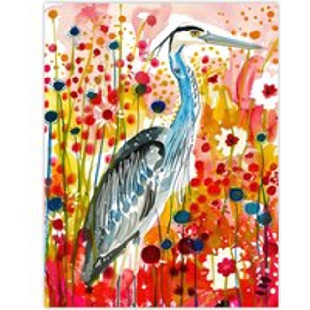 Heron Bird in Colourful Abstract Flower Field Wall Art Print - Red - W18 inch x H24 inch