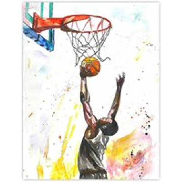 Basketball Player Jump Hoop Sport Watercolour Wall Art Print - Multi - W12 inch x H16 inch