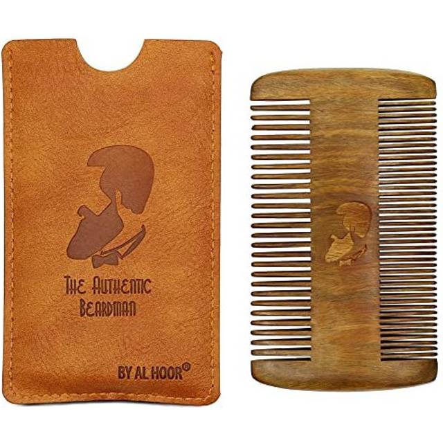 Genuine Natural Sandalwood Beard and Moustache Comb For Men - Free Leather Pouch - Non-Static Smooth And Elegant Combing