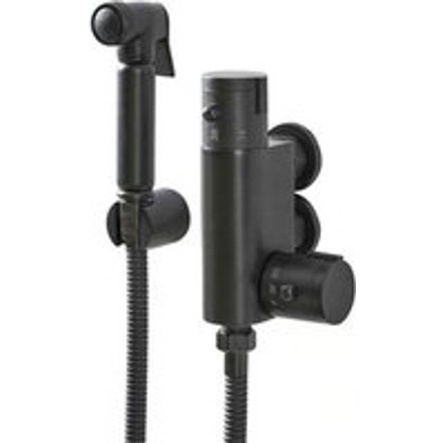 Black Shower Douche Kit with Thermostatic Mixing Valve and Brass Head - One Size