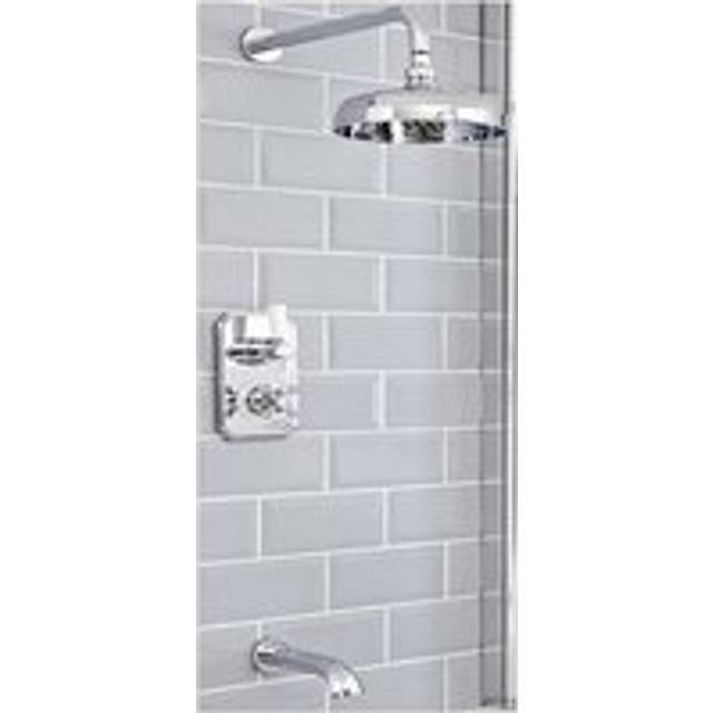 Elizabeth - Traditional 2 Outlet Twin Diverter Thermostatic Mixer Shower Valve with 205mm Round Rainfall Shower Head and Wall Mounted Bath Spout