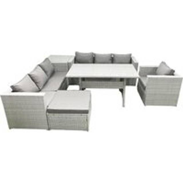 Fimous 6 Pieces Outdoor Rattan Sofa Set with Cushions Patio Garden Furniture Sets with Armchair Dining Table Side Table Big Footstool