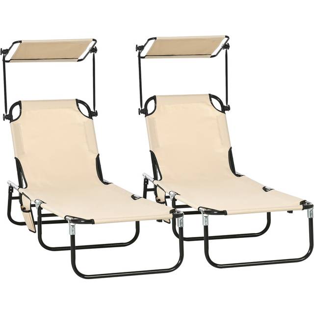 Outsunny 2 Piece Folding Sun Loungers with Adjustable Backrest, Tan Brown, Brown