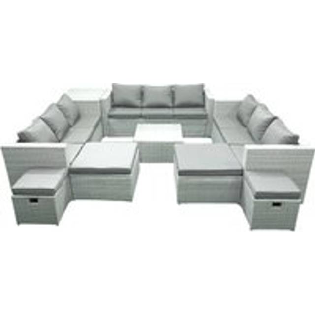 Garden Outdoor Furniture Set 14 Seater Rattan Sofa Set with Side Table 4 Footstools Light Grey Mixed - One Size