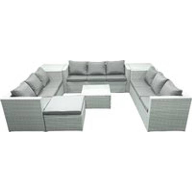 Fimous Rattan Garden Outdoor Furniture Set 10 Seater Rattan Garden Sofa Set with Big Footstool 2 Side Tables Light Grey Mixed