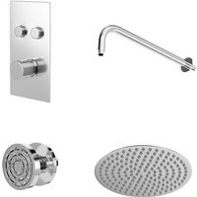 Wholesale Domestic Circo Polished Concealed Push Button Twin Thermostatic Shower Valve with Round Fixed Shower Head and Body Jets | Chrome | Metal | 300mm x 626mm x 140mm