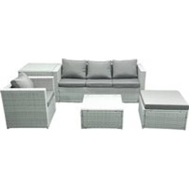 Fimous Garden Outdoor Furniture Set 5 Seater Rattan Sofa Set with Big Footstool Armchair Side Table Light Grey Mixed