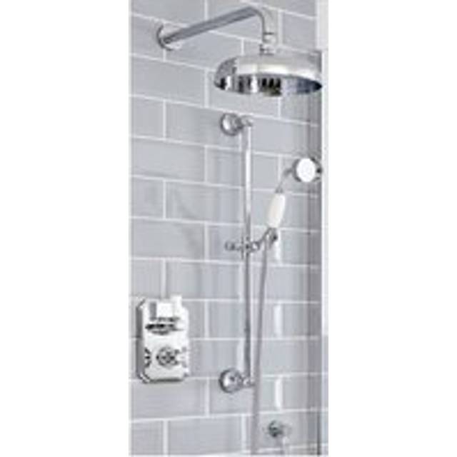 Elizabeth - Traditional 2 Outlet Twin Diverter Thermostatic Mixer Shower Valve with Round Rainfall Shower Head and Riser Rail Kit - Chrome & White