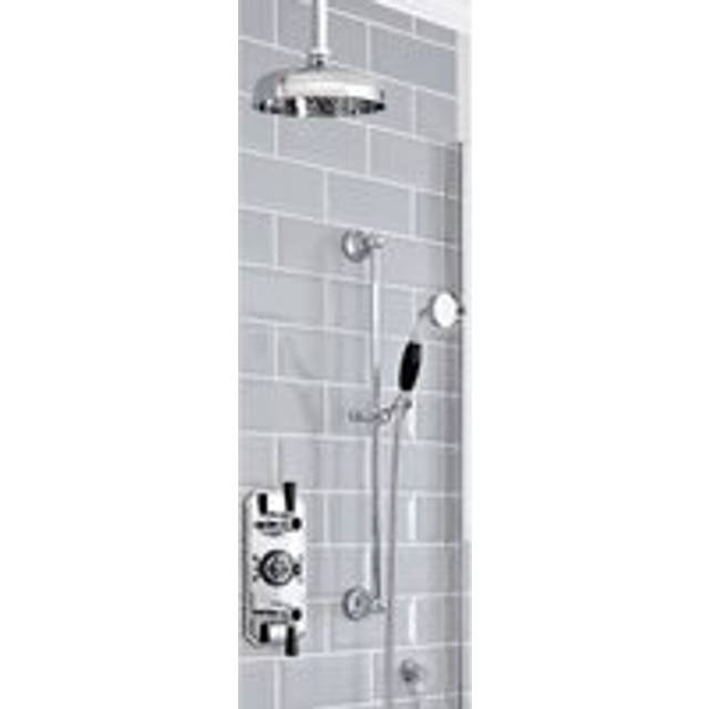 Elizabeth - Traditional 2 Outlet Triple Thermostatic Mixer Shower Valve with Ceiling Mounted 205mm Round Rainfall Shower Head and Riser Rail Kit
