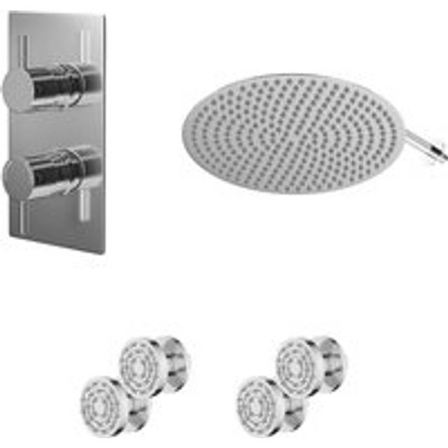Wholesale Domestic Circo Polished Concealed Twin Thermostatic Shower Valve with Diverter and Round Head with 345mm Wall Arm and 4 Body Jets | Chrome | Metal | 400mm