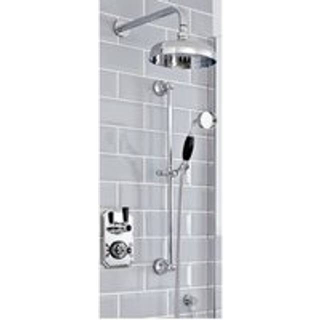 Elizabeth - Traditional 2 Outlet Twin Diverter Thermostatic Mixer Shower Valve with Round Rainfall Shower Head and Riser Rail Kit - Chrome & Black