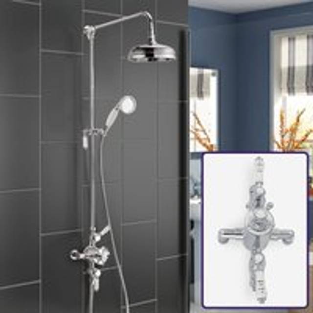 Traditional 2 Outlet Exposed Shower Thermostatic Shower Bar Mixer Valve & Riser