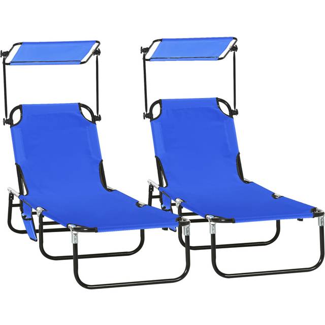 Outsunny 2 Piece Folding Sun Loungers with Adjustable Backrest, Blue, Blue