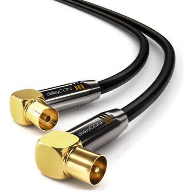 deleyCON 3,0 m TV-antennkabel HDTV Full HD – 2 x vinklad – koaxialkabel – TV-kontakt (90 ° grader) – metallkontakt – svart