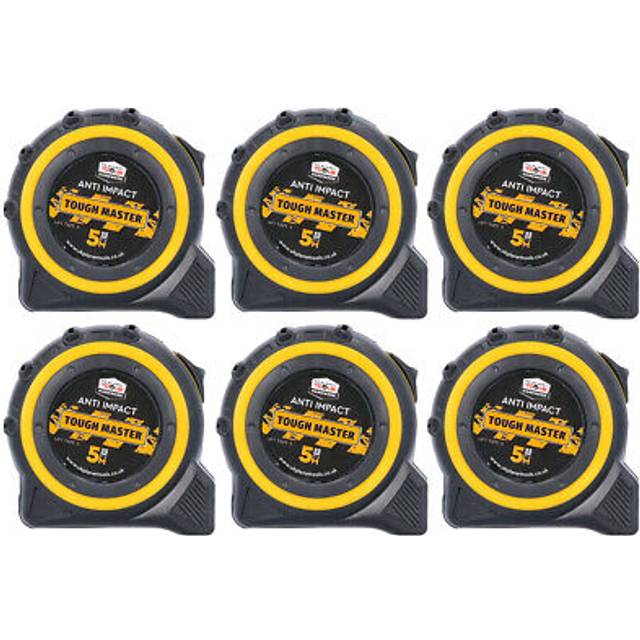 Tough master pocket tape measures 5m/16ft anti-impact 25mm wide pack of 6