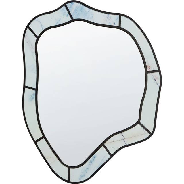 Modern Wall Mirror Irregular Shape Hooks Glass and MDF Light Blue Liverdun