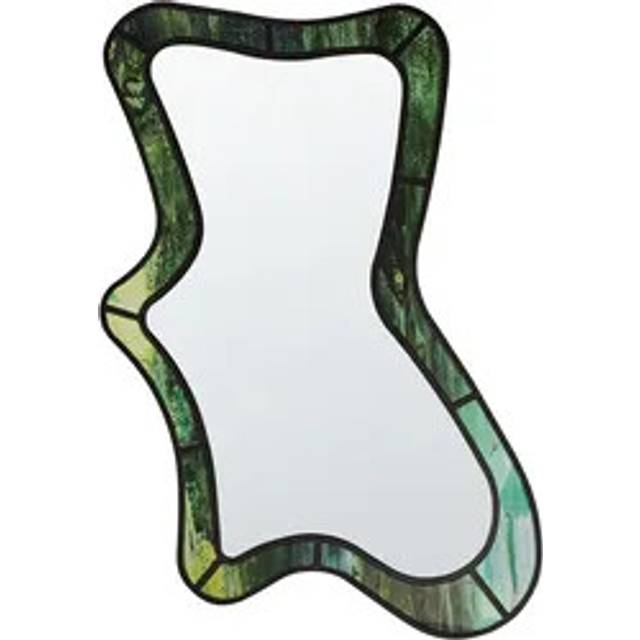 Beliani - Modern Wall Mirror Irregular Shape Hooks Glass and mdf Green Cerville