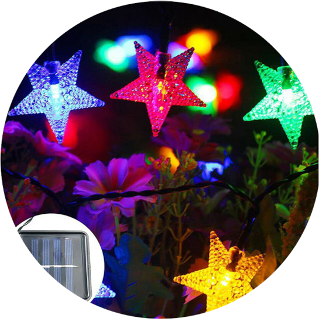 (Multicolour, 100 LED-1) Solar Led Star String Lights Outdoor Garden Decorative
