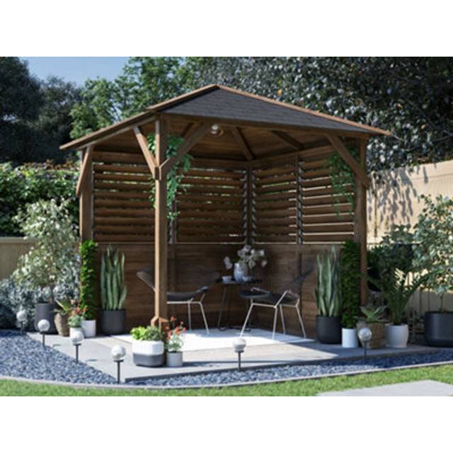 Dunster House Wooden Gazebo Kit Louvre Walled Pressure Treated Garden Shelter Utopia 2m x 2m