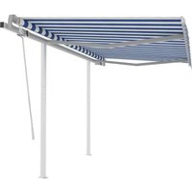 Manual Retractable Awning with Posts 3x2.5 m Blue and White - One Size