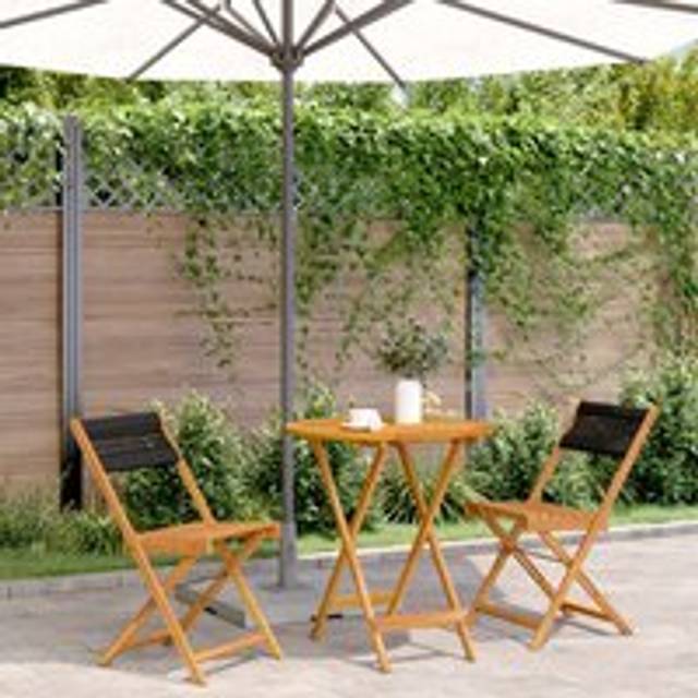 3 Piece Bistro Set Black Polypropylene and Solid Wood - One Size
