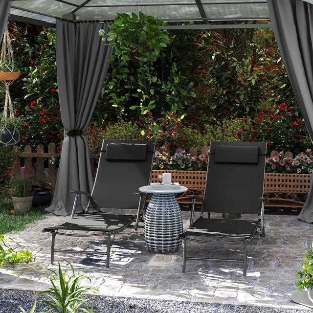 Outsunny Set of 2 Garden Sun Loungers, Folding Chaise Lounge Chairs, Black