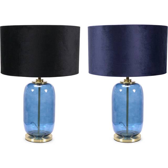 ValueLights Leigh Navy Velvet Shade Navy Blue Glass Gold Table Lamp