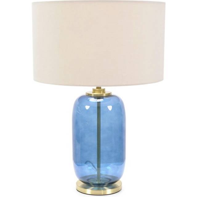 ValueLights Leigh Natural Shade Navy Blue Glass Gold Trim Table Lamp