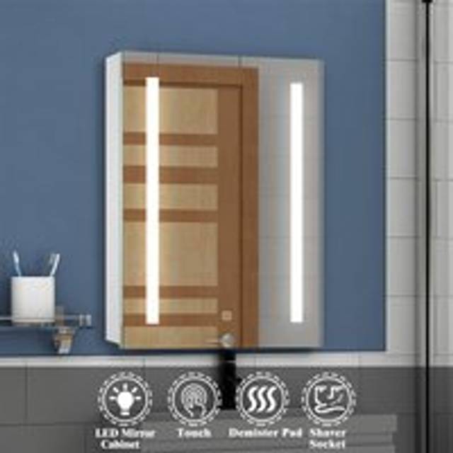 Acezanble - Bathroom Mirror Cabinet with led Light and Shaver Socket, Anti-fog Wall Mounted Bathroom led Mirror with Shelf 500x700mm