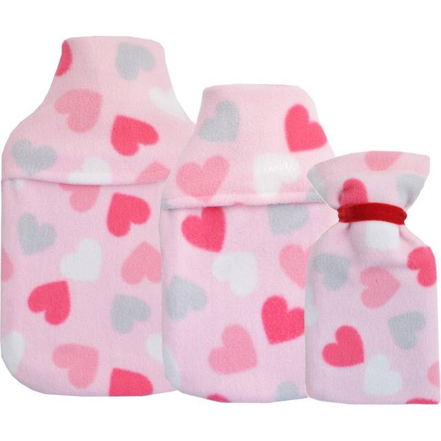 Mini Fleece Hot Water Bottle: 0.5L Pink Hearts