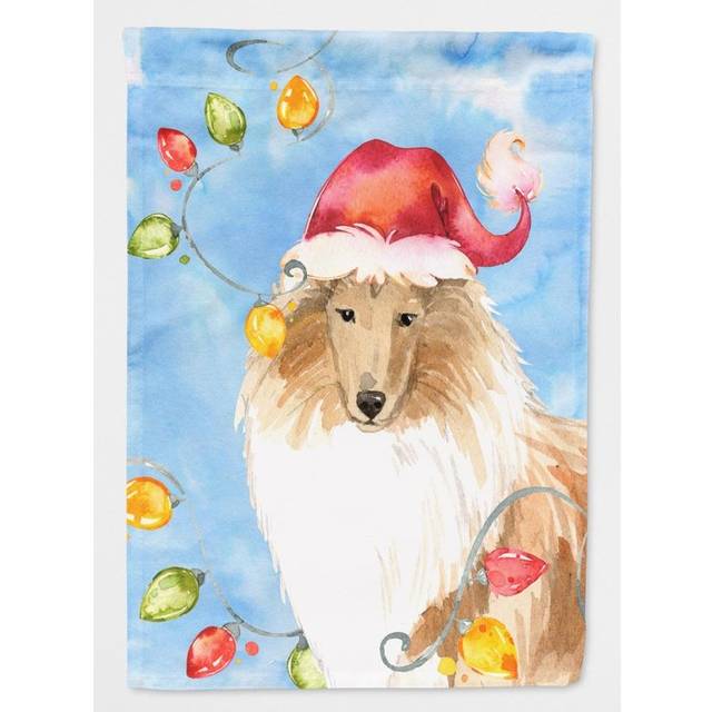 Caroline's Treasures CK2489CHF Christmas Lights Collie Flag Canvas House Size  Multicolor