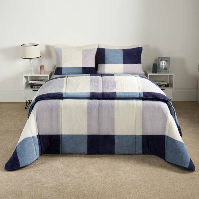 OHS Teddy Gingham Coverless 10.5 Duvet & Pillowcases, Navy - King - Blue