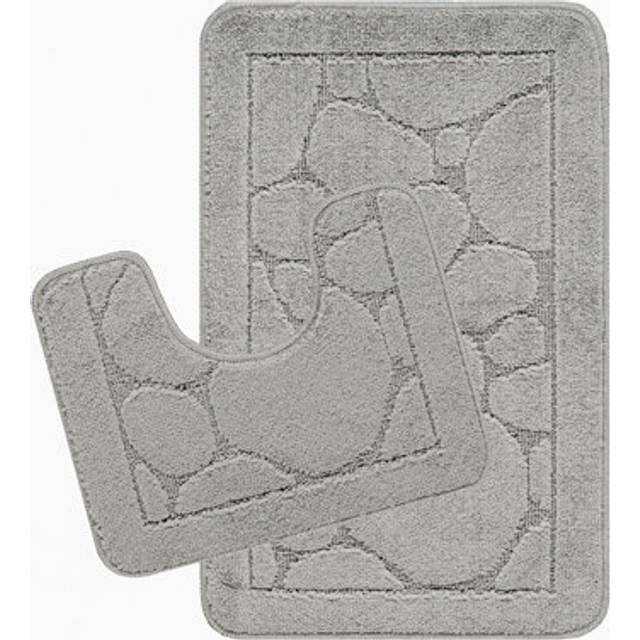 Livabliss OLIVE 2-Piece Machine Washable Non-Slip Light Grey Bathroom Rug Set (80 x 50 cm), Grey