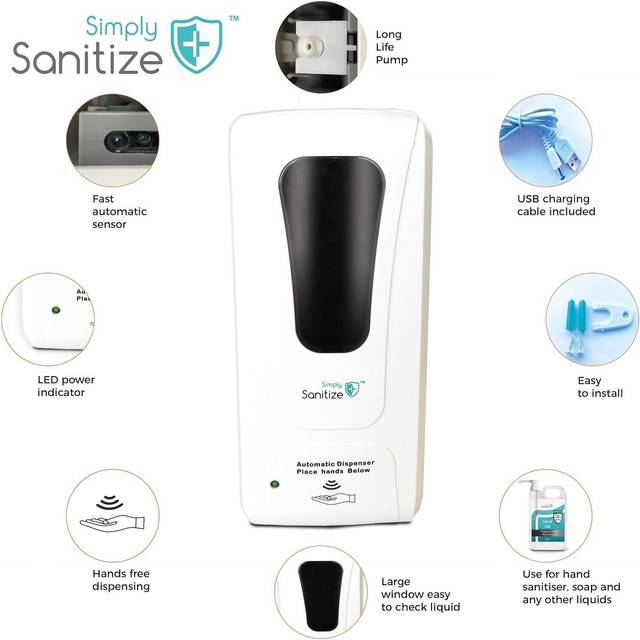 Battery operated automatic hand sanitiser or soap dispenser - 1l capacity -