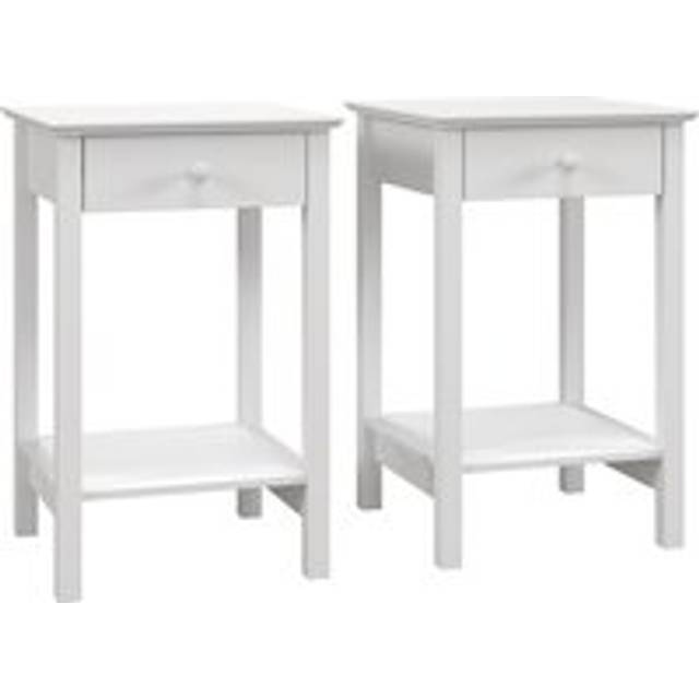 Homcom White Bedside Table, Wooden Side Table, Nightstand, Bedside Cabinet With Drawer And Storage Shelf For Bedroom And Living Room, Set Of 2