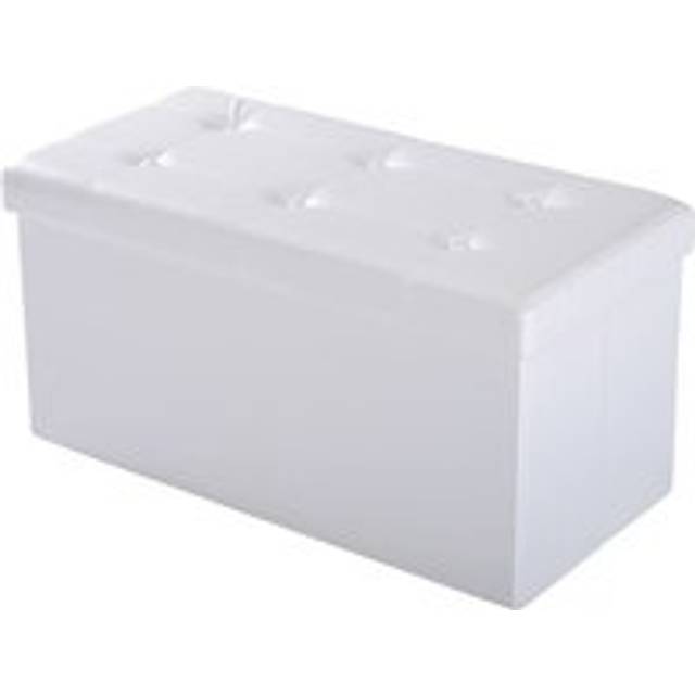 Folding Faux Leather Storage Cube Ottoman Bench Seat PU Rectangular Footrest Stool Box Cream White