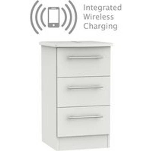 Colby Wireless Charger Slim Bedside Table Light Grey 3 Drawers