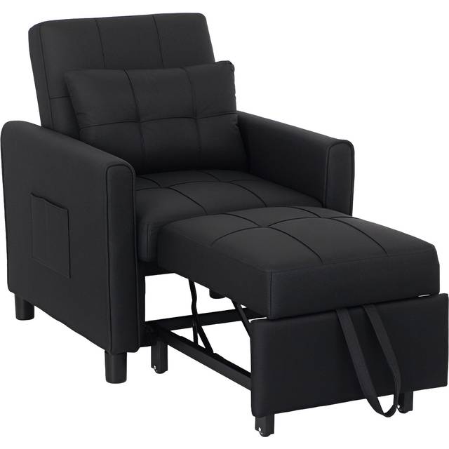 HOMCOM Folding Chair Bed, Sleeper Chair with Pillow, Side Pockets, Black, Black