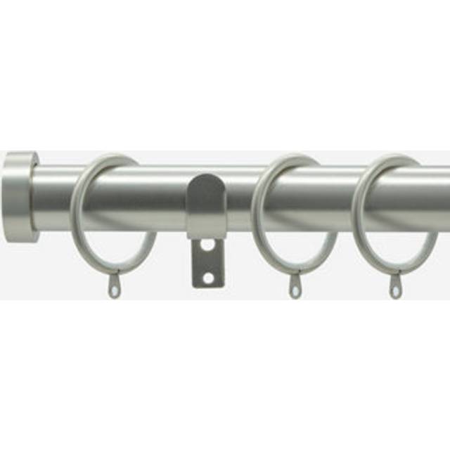 Brushed Steel 28mm Stud Fixed Length Metal Curtain Pole - Silver - 290cm