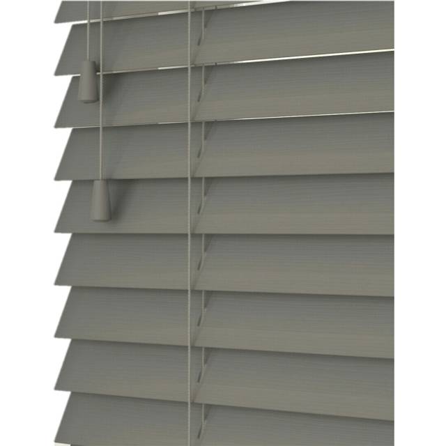 Smooth Finish Faux Wood Venetian Blinds with Strings 130cm Drop 130cm Drop  x 70cm Smooth Grey Smooth