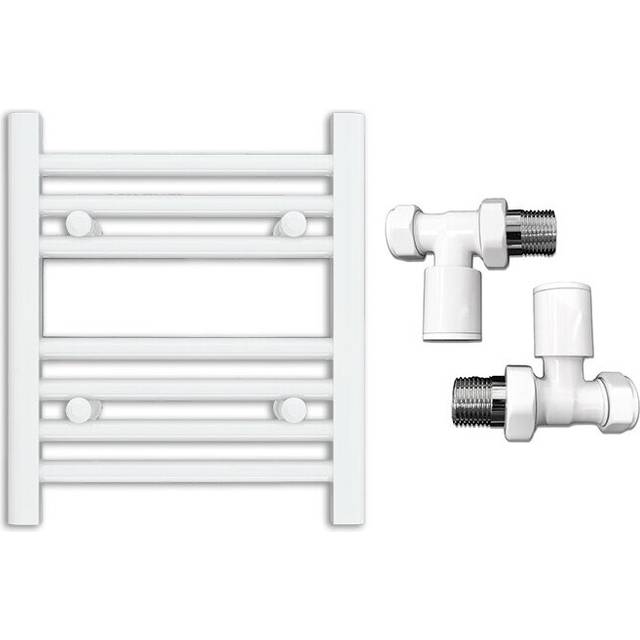 (300 x 400 mm (h), With Straight Valves) 300mm Wide White Towel Rail Radiator With Valves
