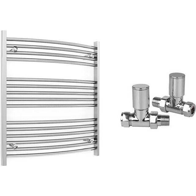 (700 x 800 mm (BTU: 1111), With Straight Valves) 700mm Wide Chrome Curved Towel Rail Radiator With Valves