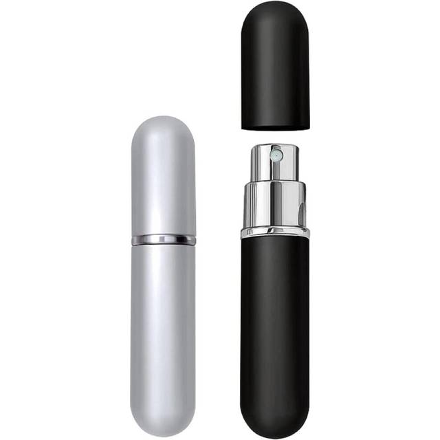 CMJ 2 x 5ml Aluminium Spray Atomiser Bottles Travel Perfume Liquid Sample Refillable Atomizer Bottle Vacation (Silver and Black Bottles) UK