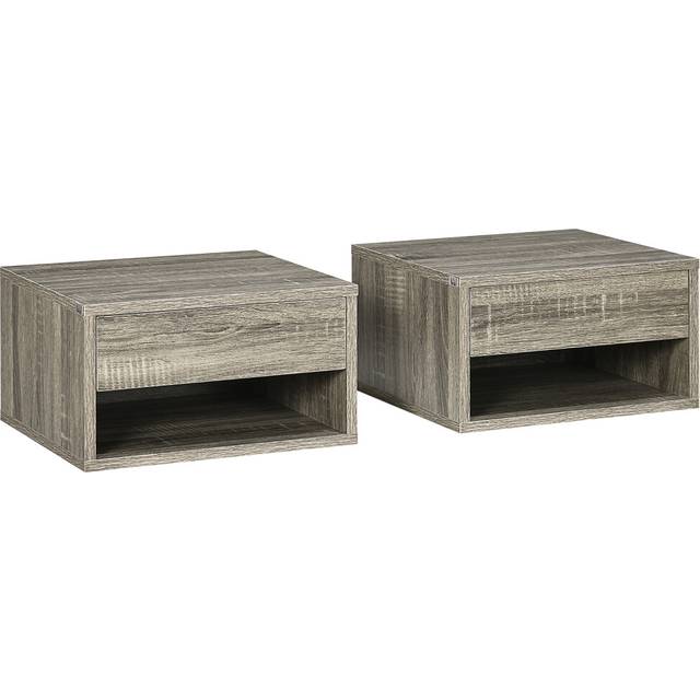 HOMCOM Floating Bedside Table Set of 2 Wall Mounted Nightstand Brown | TJ Hughes