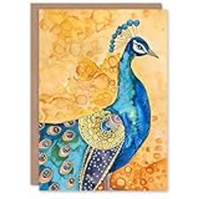 Peacock Bird Mandala Pattern Feathers Folk Art Birthday Card