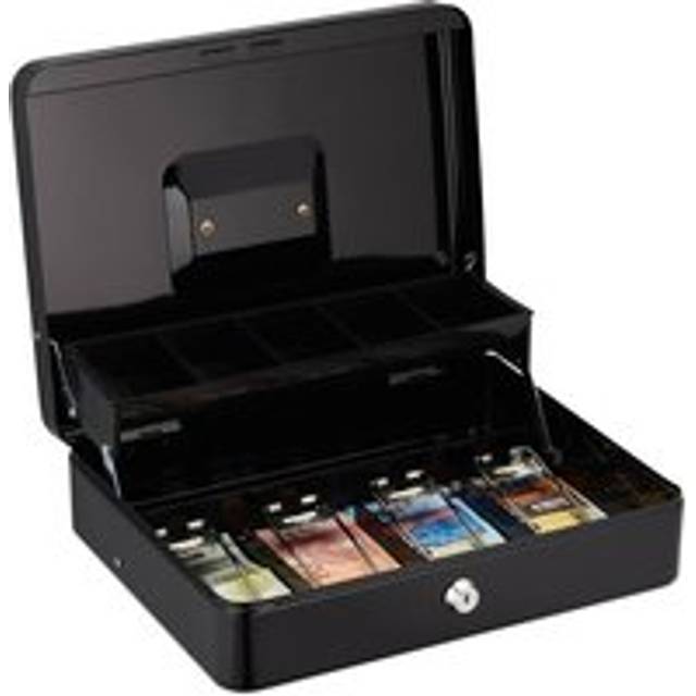 Relaxdays - Cash Box Lockable, Coin Insert & 4 Note Compartments, Money Safe, Iron, HxWxD: 8.5 x 30.5 x 24.5 cm, Black