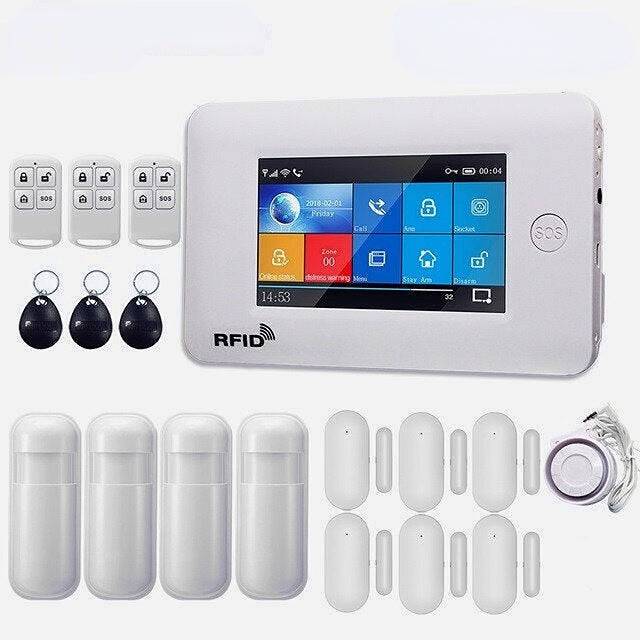 (UK Plug, Type 3) WiFi GSM GRRS Wireless Alarm System WiFi Intruder Security Alarm Kit APP Control for Android and iOS Smart Phone