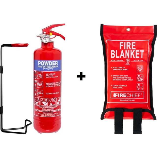 1kg dry powder fire extinguisher & fire blanket, bracket, signs, car, taxi set