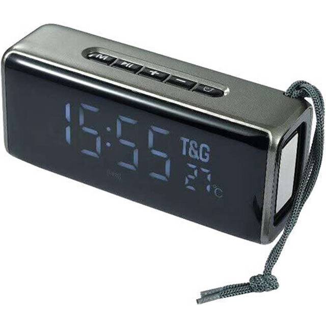 (Grey) Bluetooth Speaker LED Temperature Alarm Clock Speaker Portable Column Bluetooth Sound Box Music System with TF AUX U-Disk FM Radio